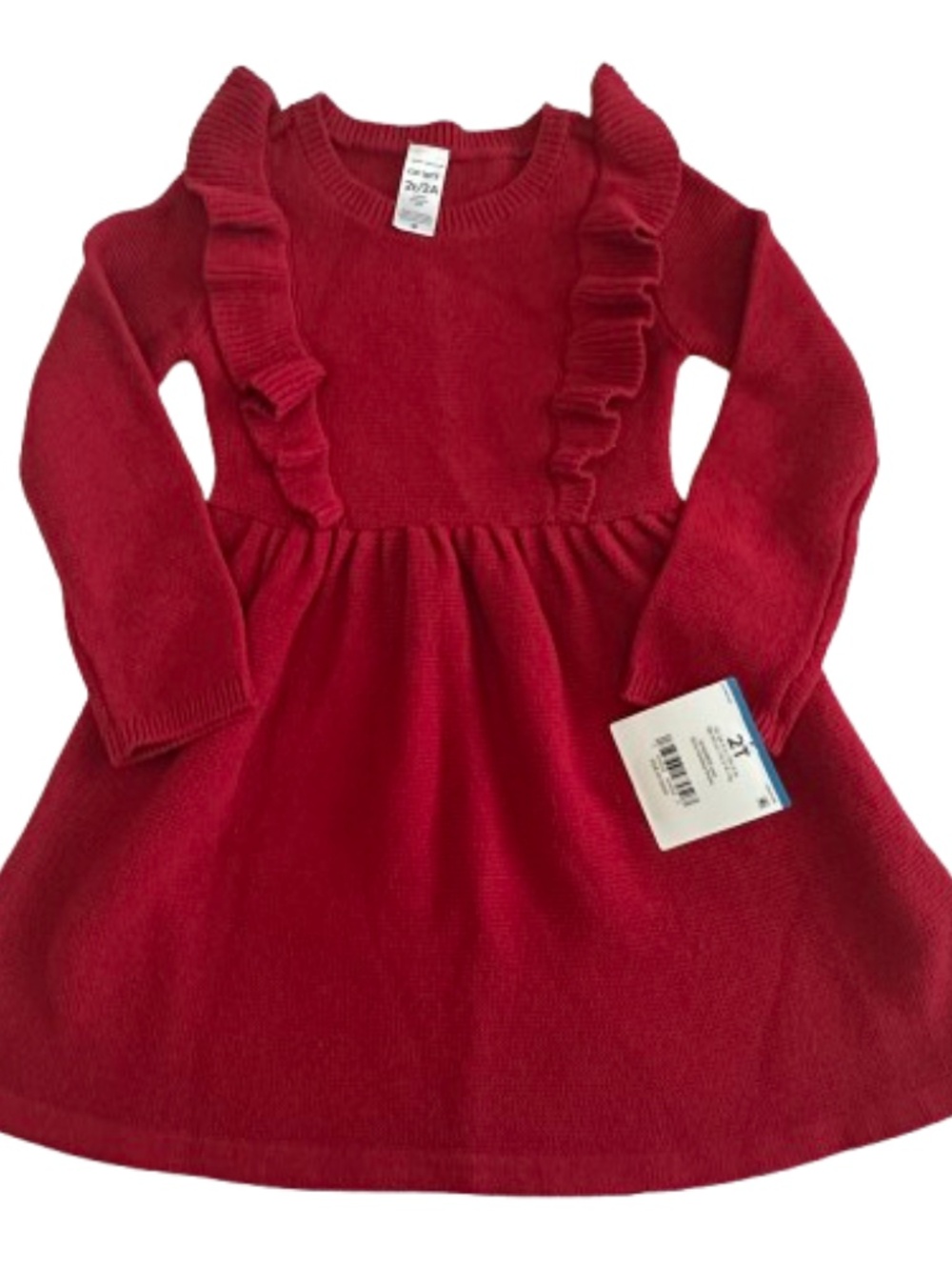 New Carters' 2T Bright Red Knit Ruffled Long Sleeves Round Neck Holiday Dress - Picture 12 of 13